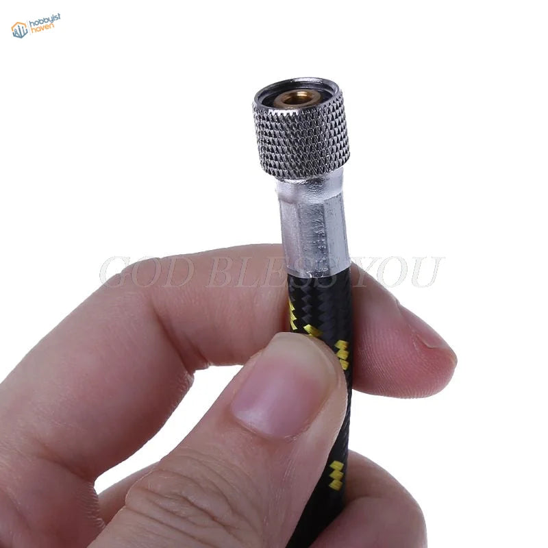 180cm nylon braided air hose with black yellow braid and metal connector