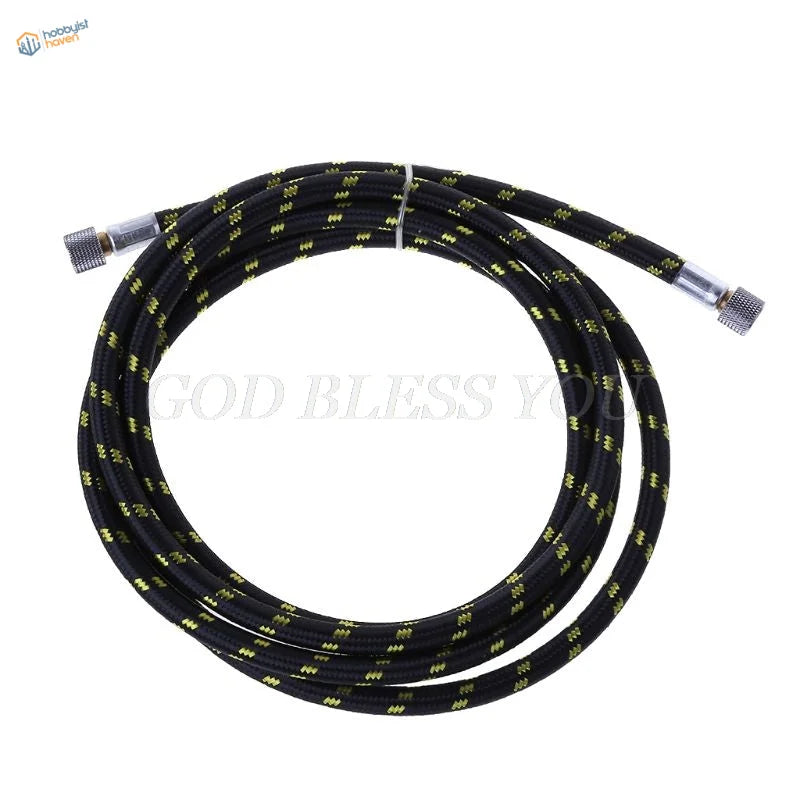 180cm nylon braided air hose with black yellow pattern and threaded connectors