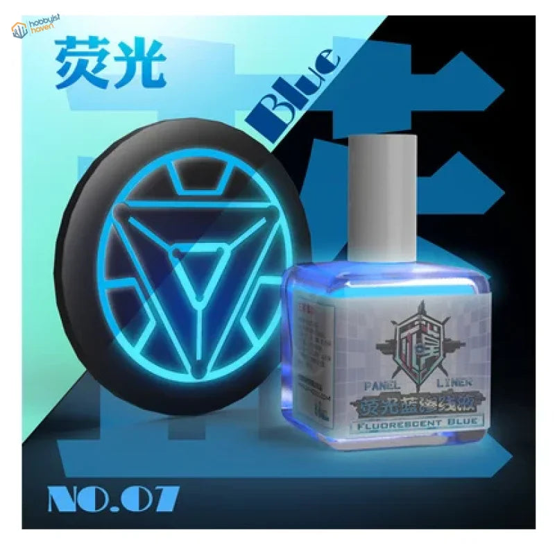 18ml fluorescent liquid paint: blue glow nail polish in clear bottle with white cap and blue logo