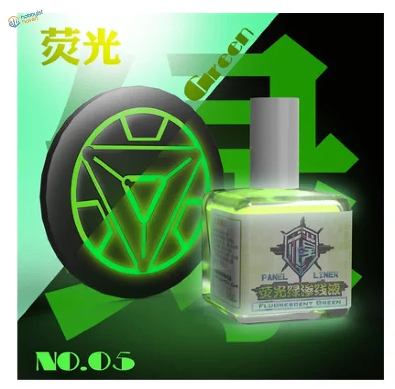 18ml fluorescent liquid paint in clear glass bottle with green glow