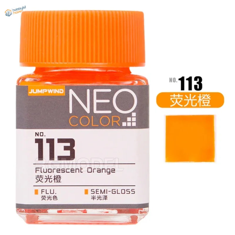 Vibrant fluorescent orange lacquer paint in 18ml glass jar, Jumpwind Neo Color No