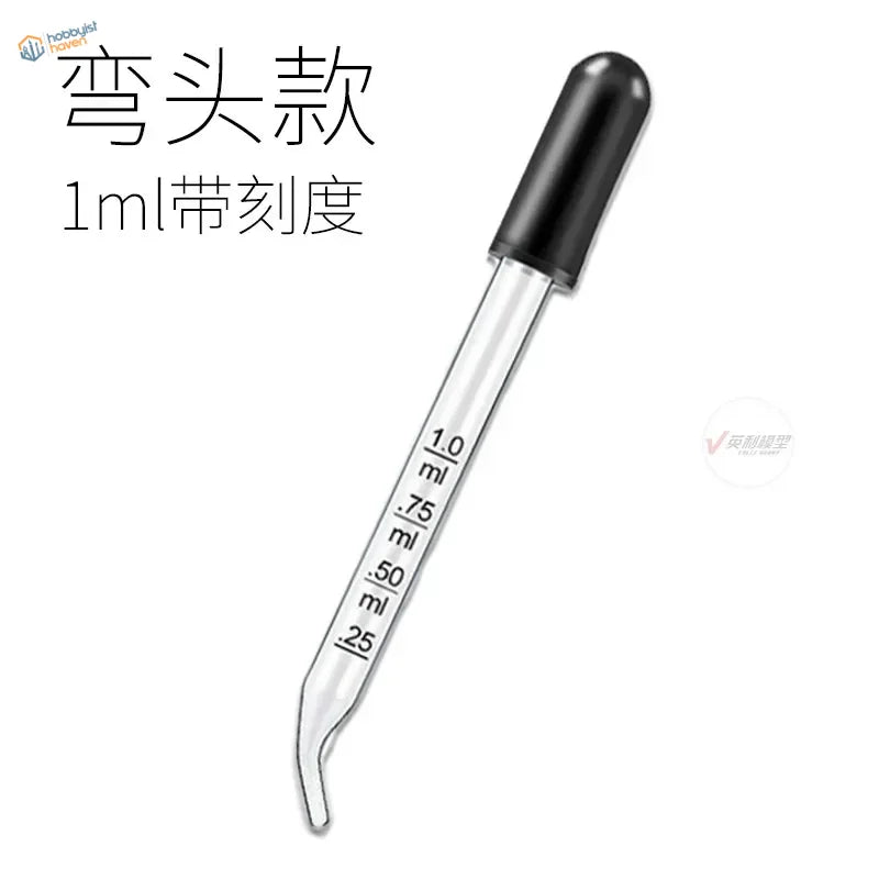 1ml graduated glass pipette with black curved tip and ml markings