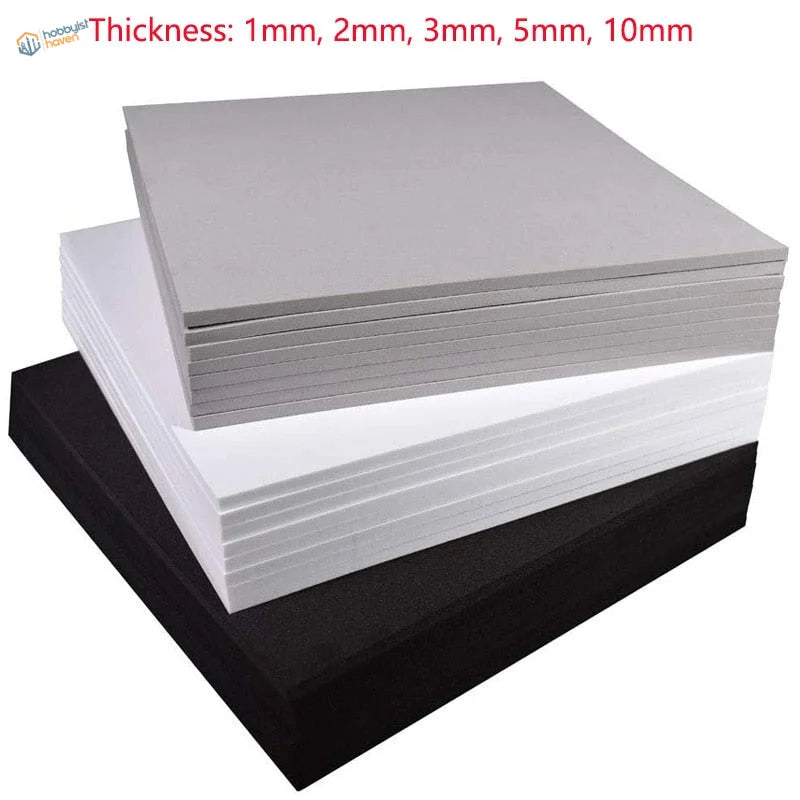 Stacks of gray, white, black EVA foam sheets 1-10mm thick