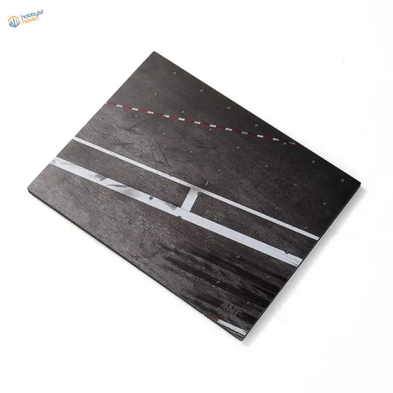 Black realistic runway base on rectangular cutting board with dashed lines