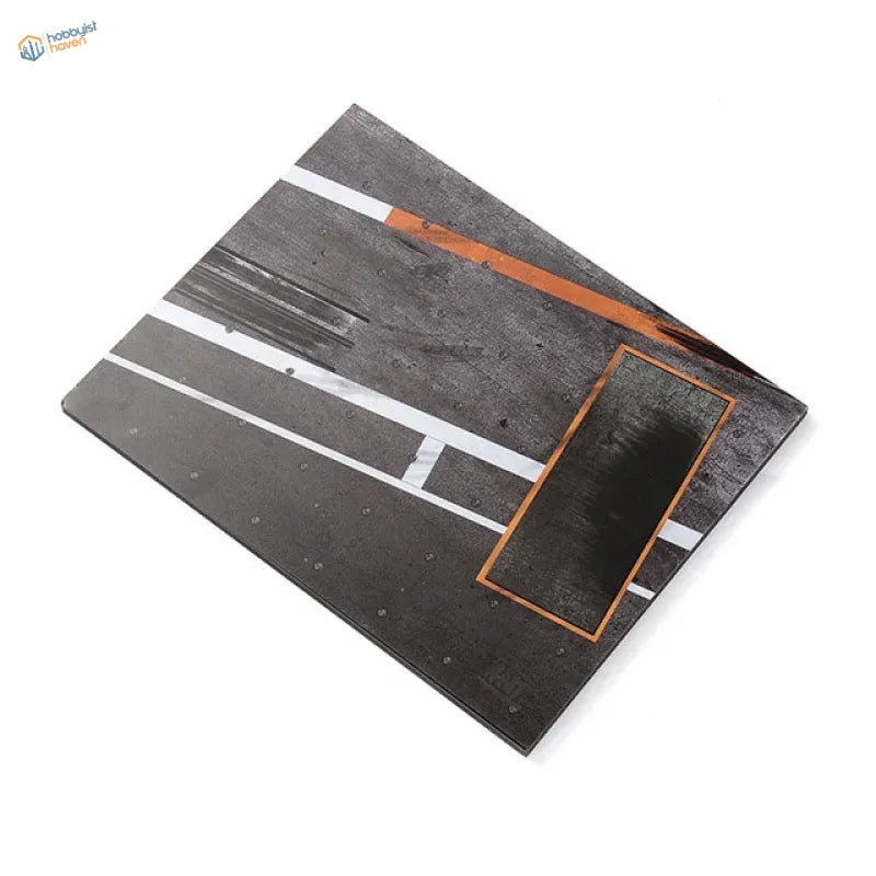 Black rectangular realistic runway base tray with white copper road markings