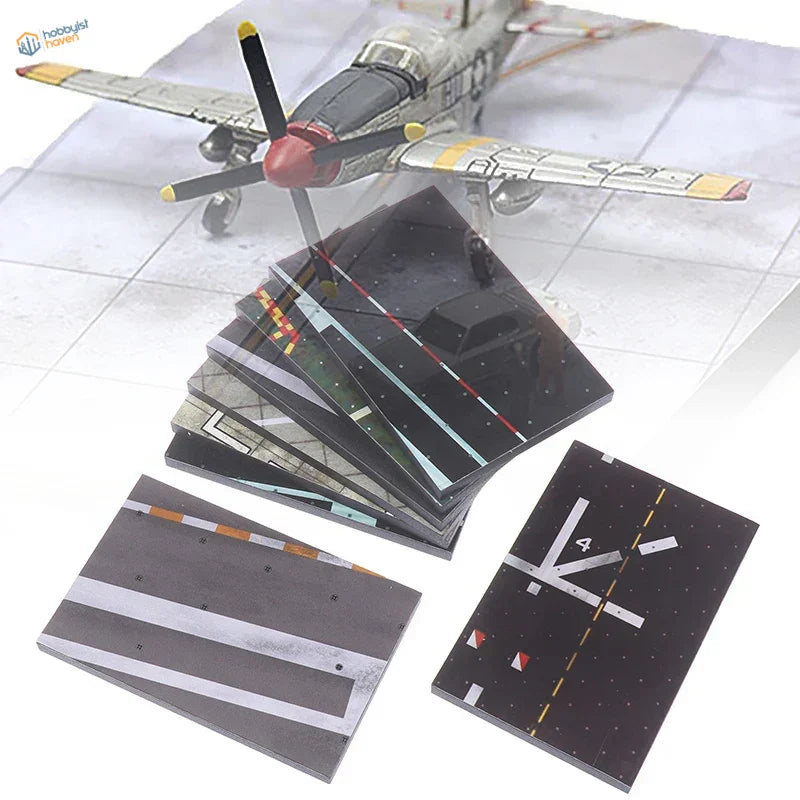 Stack of realistic runway base decals in black, gray, multicolored