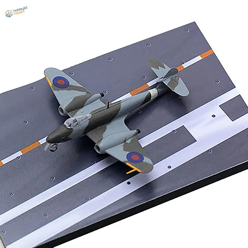Gray olive camo model plane on realistic runway base