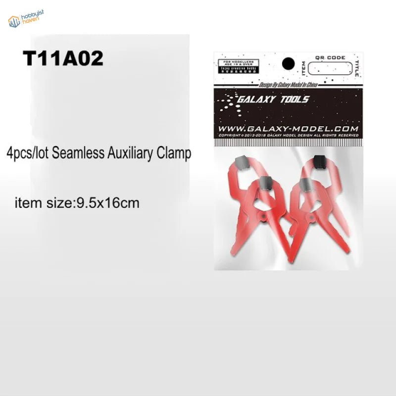 Galaxy model clamps: red plastic clamps with black jaws in blister pack