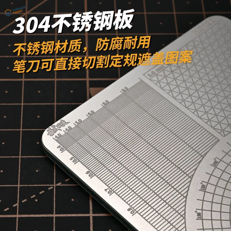 Silver 304 stainless steel 2-in-1 cutting mat and tape cutting stencil with grid markings