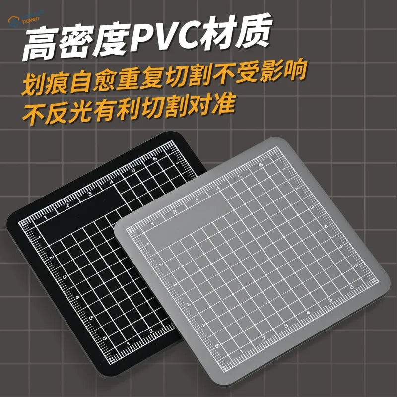 Black and gray 2-in-1 cutting mat and tape cutting stencil with grid