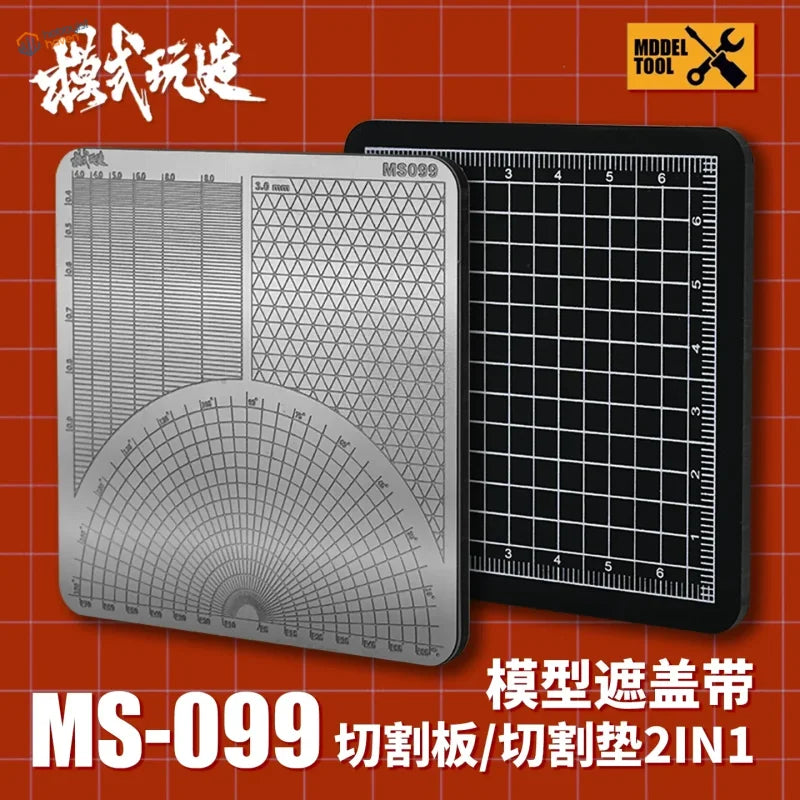Silver 2-in-1 cutting mat and tape cutting stencil with grid and protractor