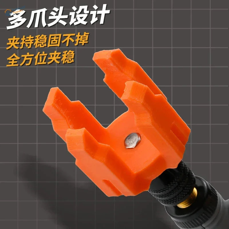 Bright orange 2-in-1 paint shaking adapter clamp with multi-prongs and screw