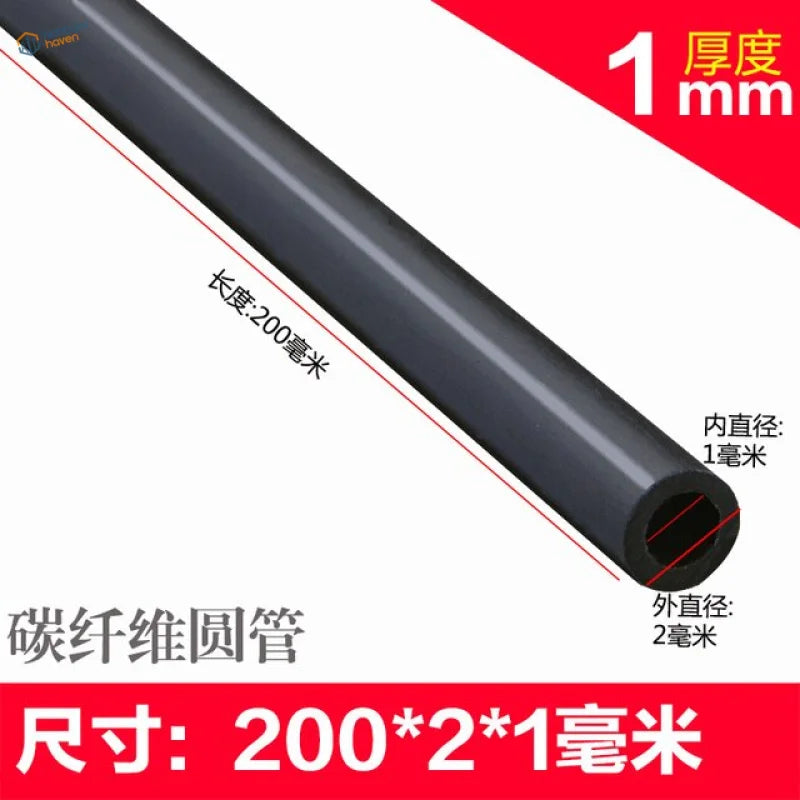 20pcs 2mm OD 1mm wall 200mm black carbon fiber tubes