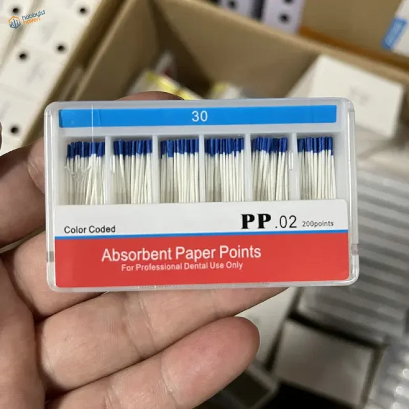 30 color-coded 0.02 taper absorbent paper points in clear container