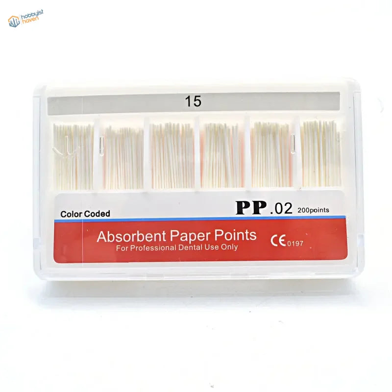 Clear 200pcs 0.02 taper absorbent paper points in plastic container