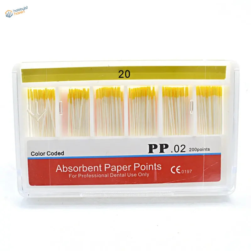 Clear 200pcs 0.02 taper absorbent paper points in plastic container