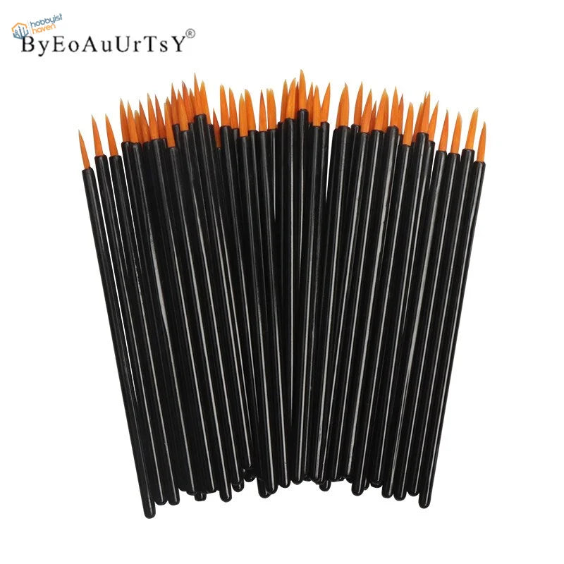 200pcs disposable round brushes with black handles and orange tips by Byeoauurtsy
