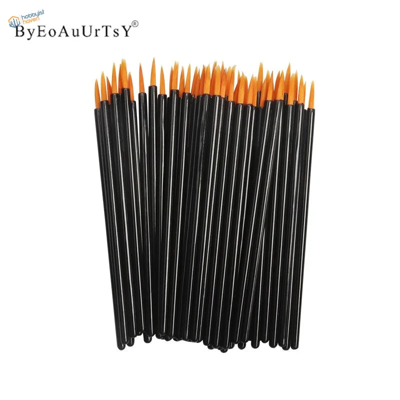 200pcs disposable round brushes with black handles and orange tips by Byeoauurtsy
