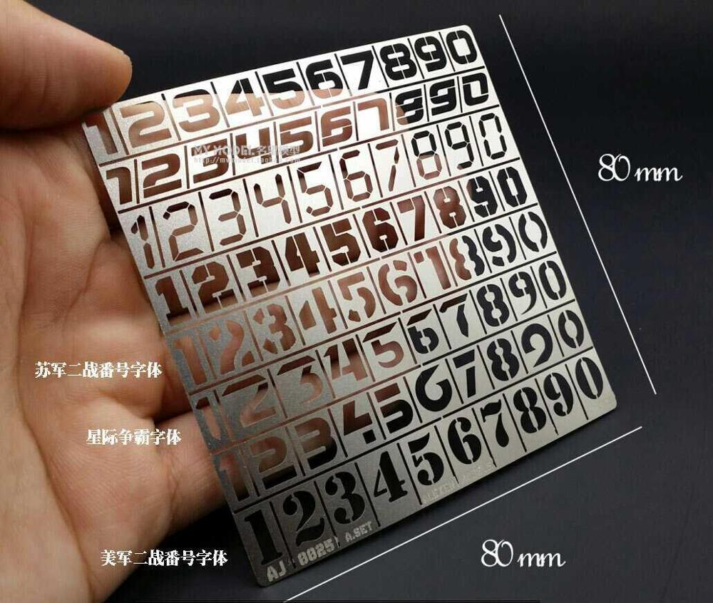 Silver WWII numbers stencil plate for 1/35 1/100 scale modeling