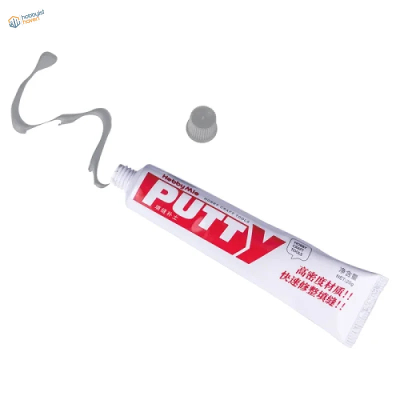20g quick-drying putty tube with white body, red lettering and gray cap