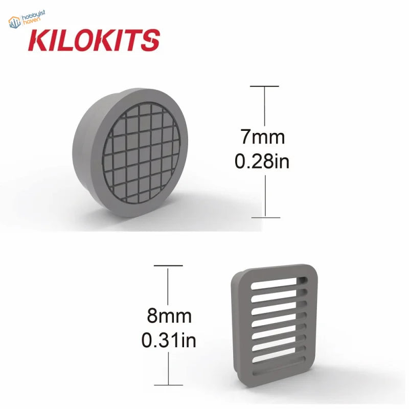 Gray Kilokits silicone sewage covers with grid slots for 1/72 urban dioramas
