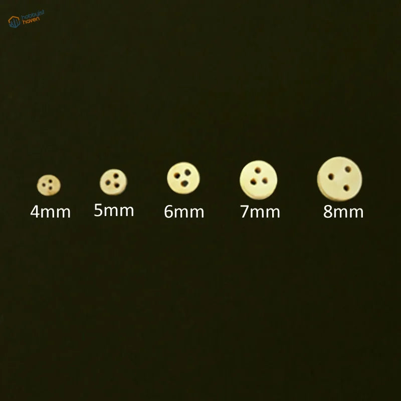 20pcs 4–8mm deadeyes: five cream round buttons with three holes, 4mm to 8mm