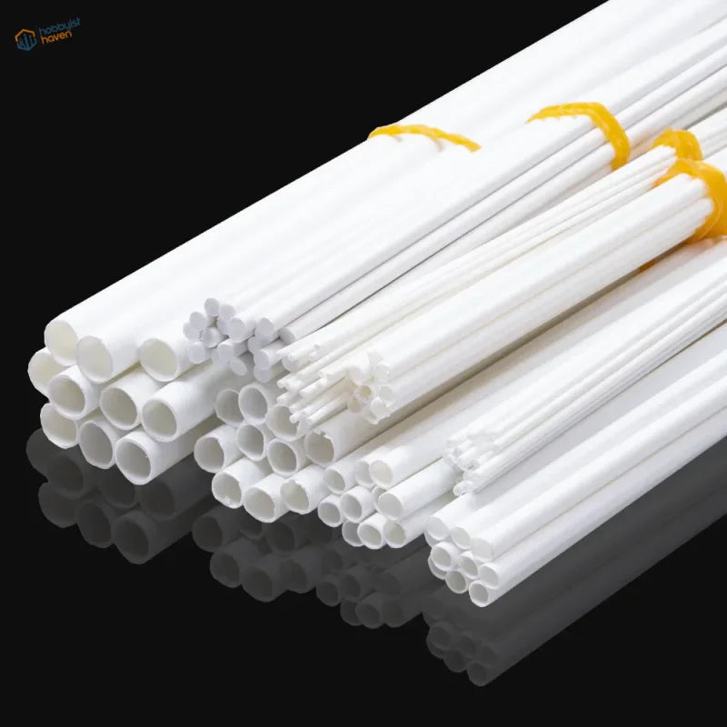 20pcs white styrene hollow solid round rods bundled with yellow ties for scale modeling