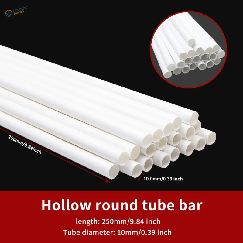 20pcs white styrene hollow round tubes 250mm long 10mm diameter for scale modeling