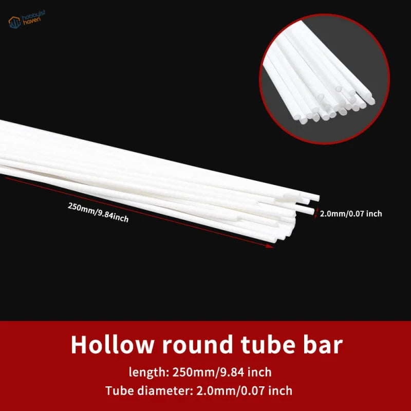 20pcs white styrene hollow round tubes 250mm x 2mm for scale modeling