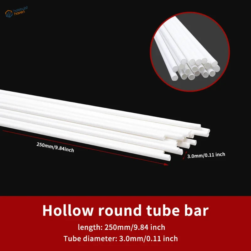 20pcs white styrene hollow round tubes 250mm x 3mm for scale modeling