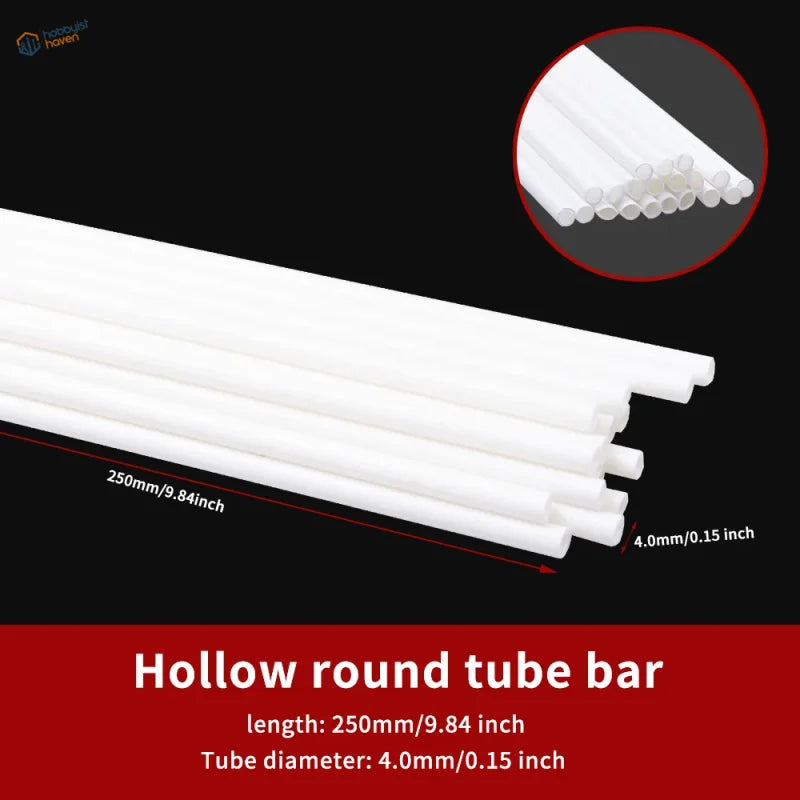 20pcs white styrene hollow round tubes 250mm x 4mm for scale modeling
