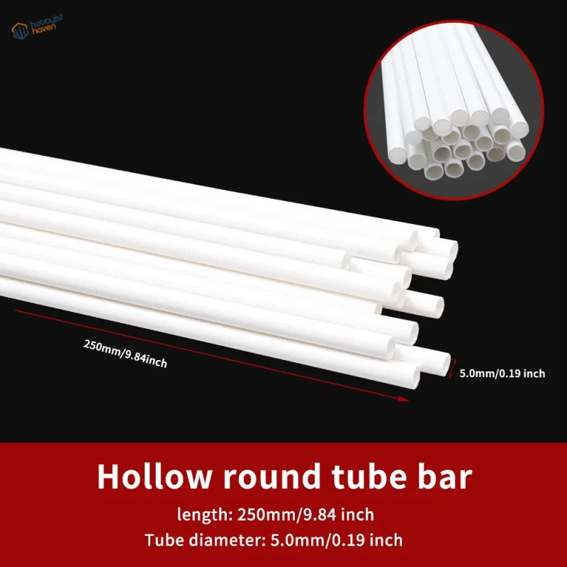 20pcs white styrene hollow round tubes 250mm x 5mm for scale modeling