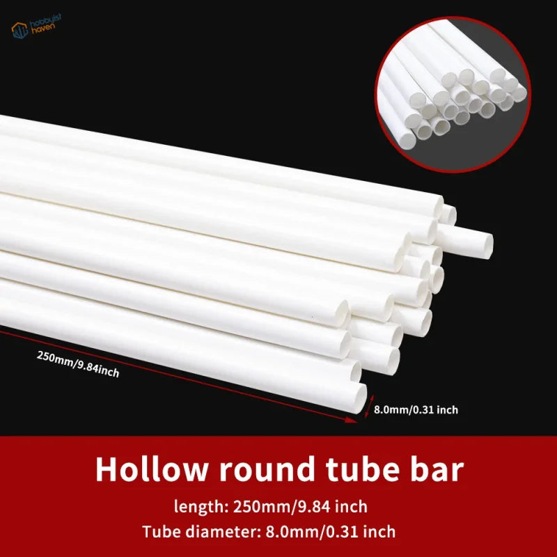 20pcs white styrene hollow round tubes 250mm x 8mm for scale modeling