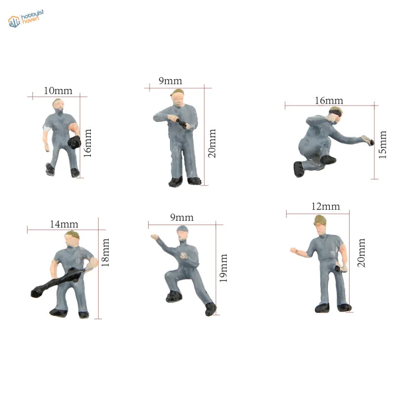 25pcs Ho Scale 1:87 model railway workers gray plastic figurines
