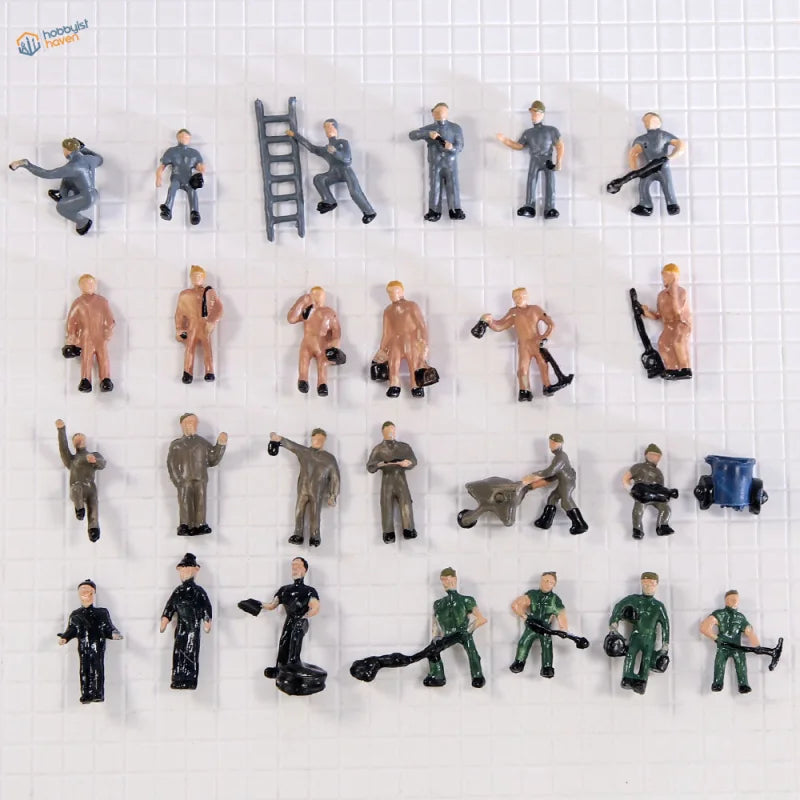 25pcs Ho Scale 1:87 model railway workers figurines in various uniforms