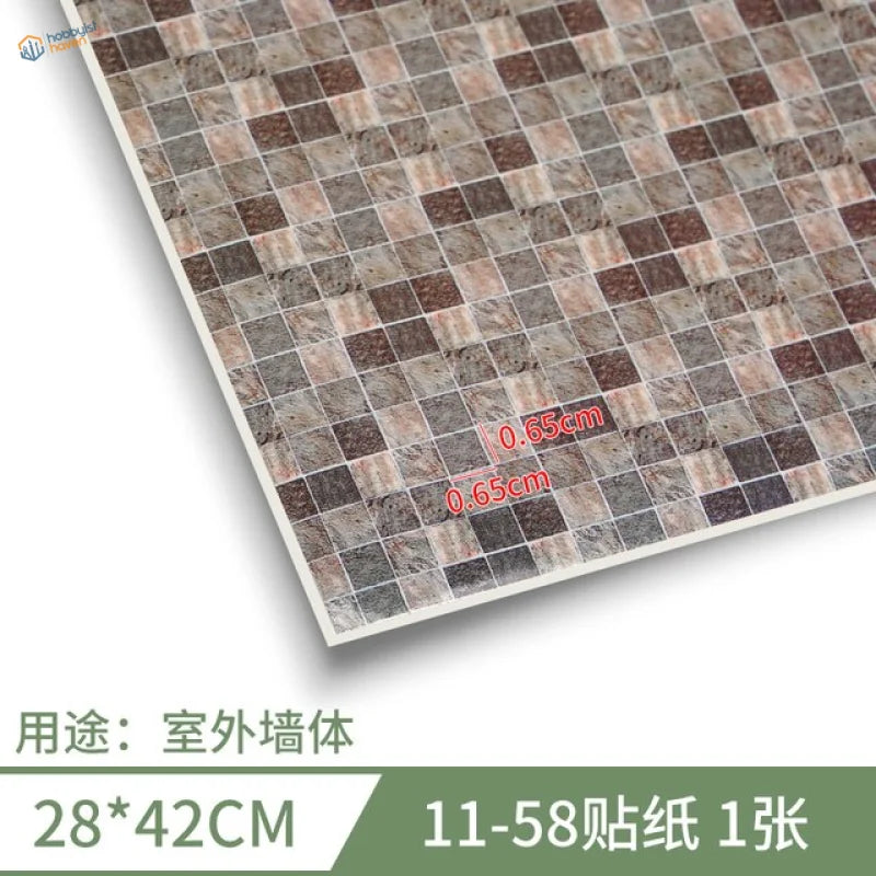 280x420mm adhesive floor mosaic tile sheet in brown, gray, beige stone texture