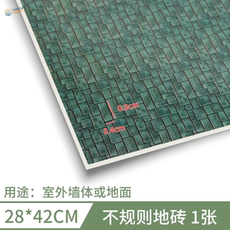 280x420mm adhesive floor green mosaic tile with textured interlocking brick pattern