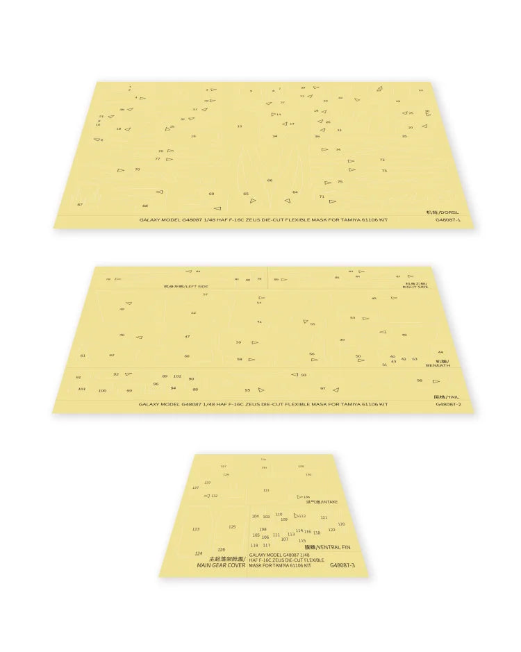 Yellow flexible die-cut mask for Galaxy G480F Tamiya kit, Demo Team Zeus