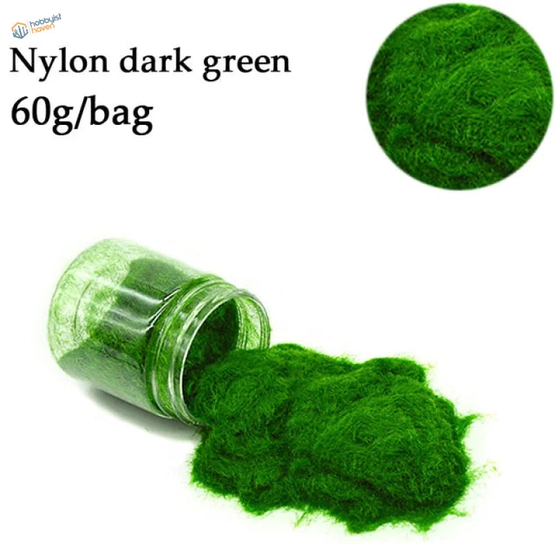 2mm static grass powder in dark green nylon fiber, 60g per bag