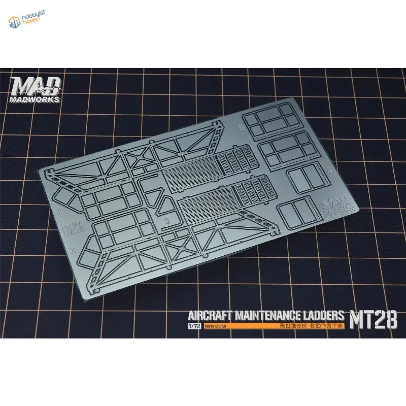 1/72 scale silver MT28 aircraft maintenance ladders with intricate cutouts