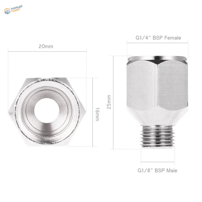 Silver G1/4 female to G1/8 male airbrush hose adapter, 2pcs