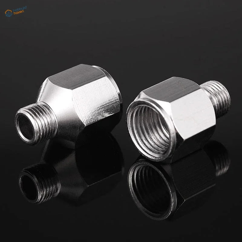 Shiny silver hexagonal airbrush hose adapter 1/8-1/4 in. threaded fittings
