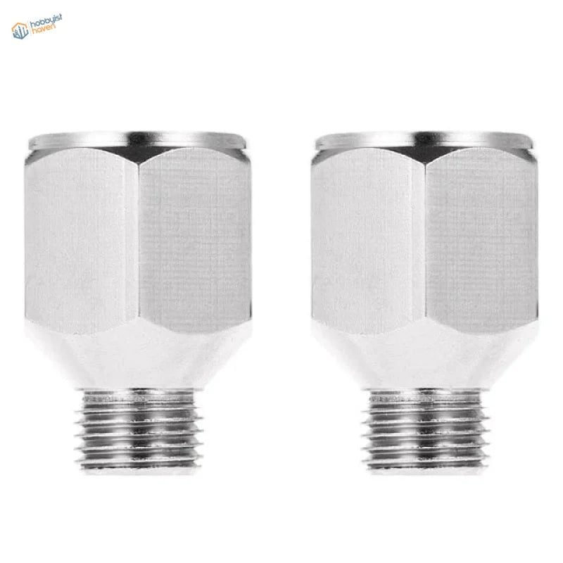 Two 1/8-1/4 in. airbrush hose adapters, hexagonal stainless steel