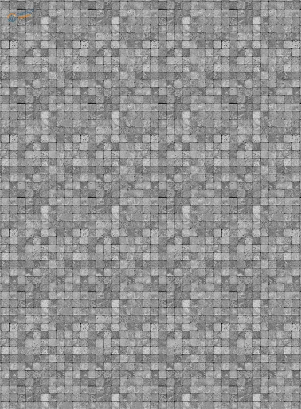 Gray mosaic floor simulating stickers with textured square tile grid