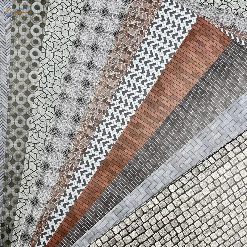 2pcs floor wall sticker sheets with hexagonal, brick, cobblestone, mosaic, geometric paving tile designs