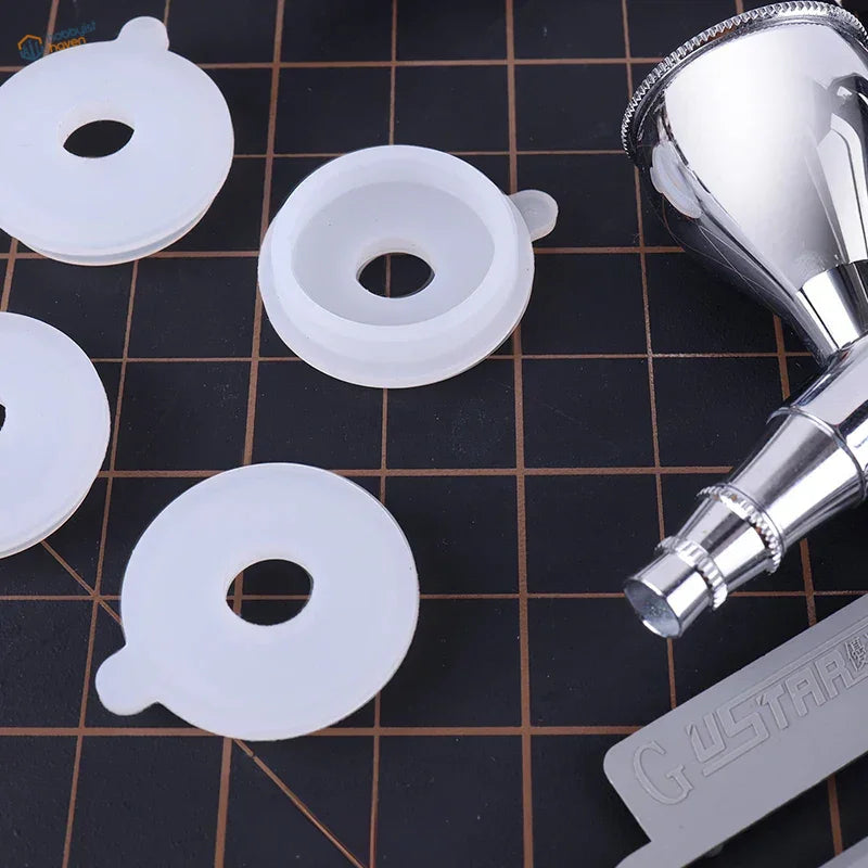 2pcs soft rubber airbrush lids with white silicone funnel caps and tab