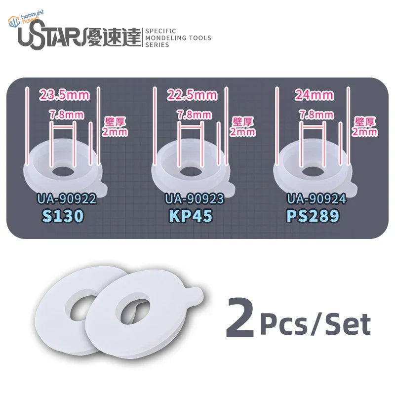 White soft rubber airbrush lid inserts with circular shape and tab