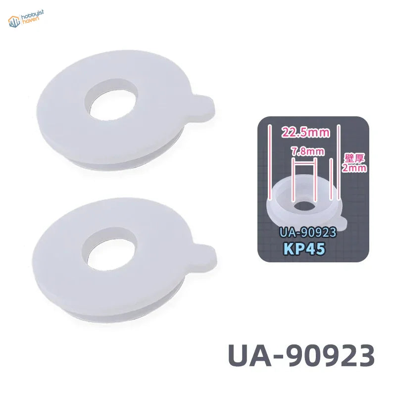 White soft rubber airbrush lid gasket with tab and center hole