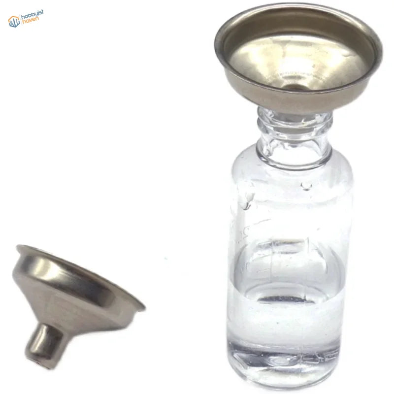 2pcs stainless steel mini funnels with clear glass vial and metallic attachment