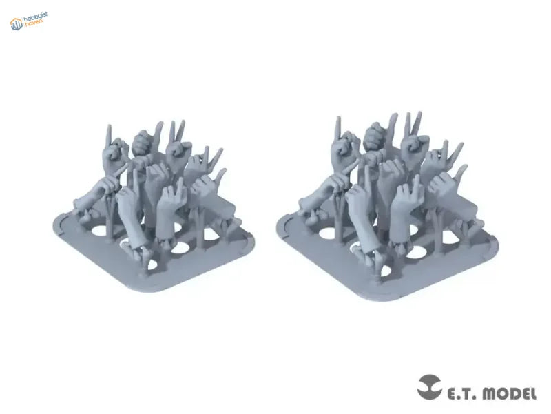 Gray 1/35 3D-printed hands set with rock gestures for scale modeling tools